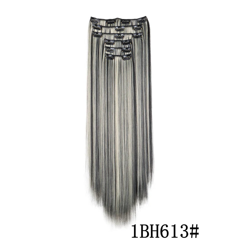Synthetic Clips in Hair Extensions Long Straight Hairstyle Blonde Black Hairpieces Heat Resistant False Hair Daily Use Zenn Organics Inc