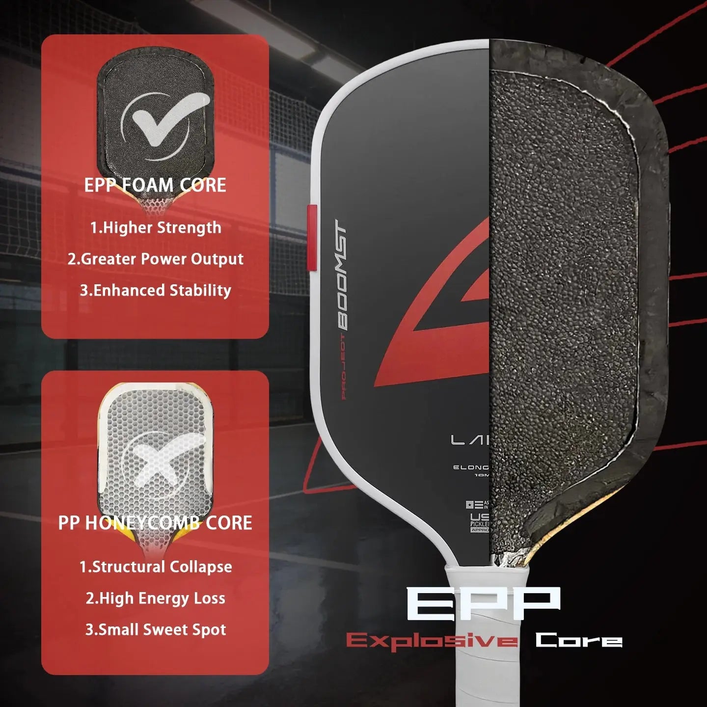 Boomstick  T700 Pickleball Paddle 16mm Thickness Pro EPP+EVA Foam TPU Edging Super Durable Training Custom LOGO Available Zenn Organics Inc