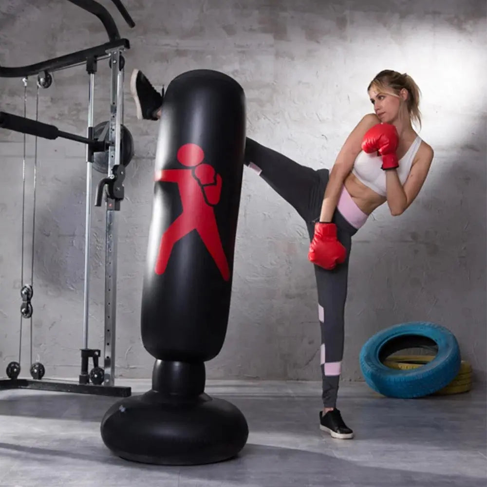Fitness-6 inflatable punching bag trainer for adult boxing practice, featuring a tall, thickened inflatable column for fitness training.
