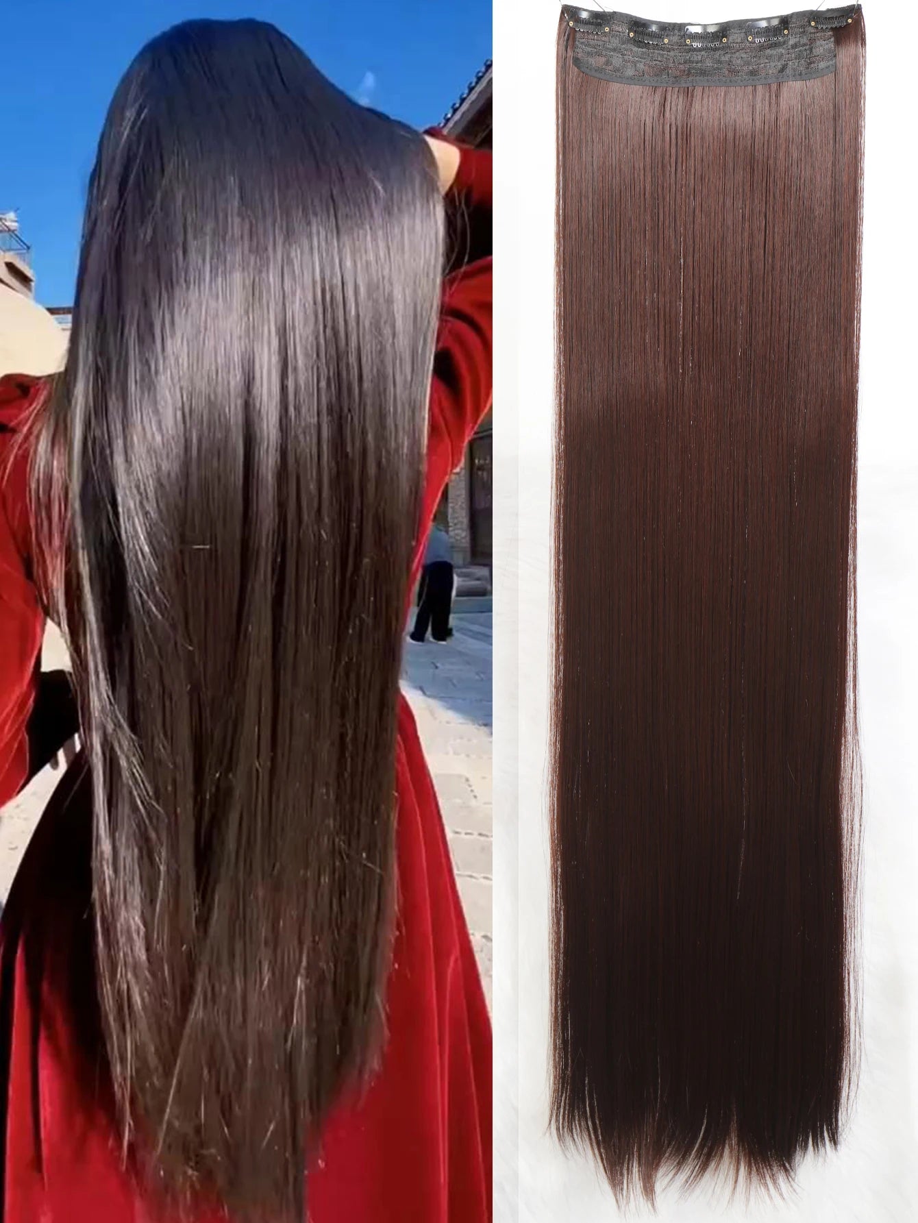 Synthetic 5 Clip In Hair Extensions Long Straight Hairstyle Hairpiece Black Brown Blonde 80CM Natural Fake Hair For Women Zenn Organics Inc