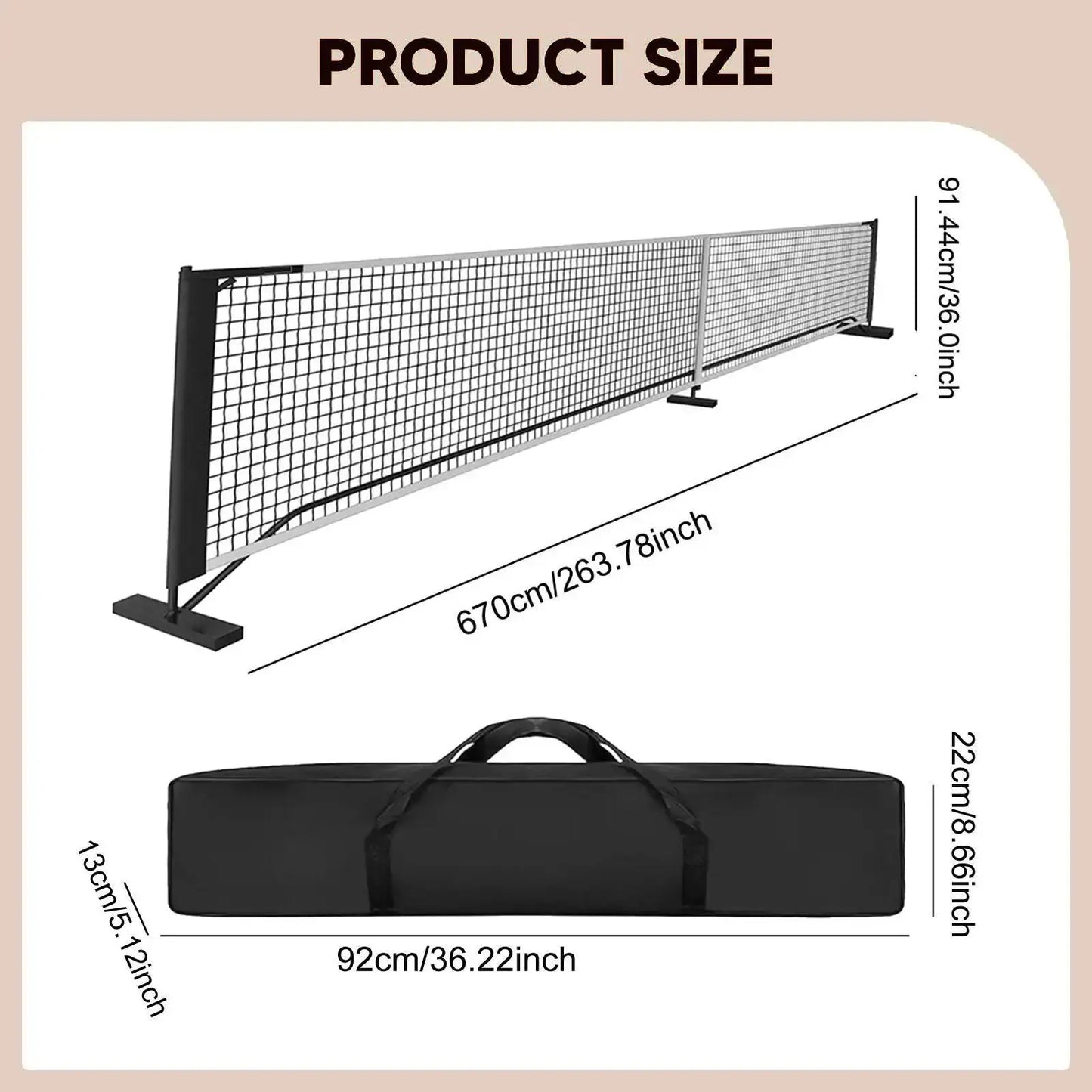 Portable Pickleball Net System Regulation Size with Carrying Bag with Metal Frame 22 Feet Badminton Net for Indoor Outdoor Game Zenn Organics Inc