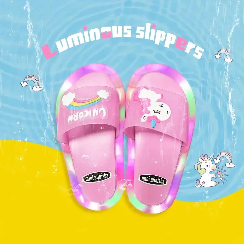 Children‘s Boys Girls Slippers Cartoon Unicorn Animals Prints Shoes Lighted Fashion Cute Shoes Bathroom Kids Toddler Slippers Zenn Organics Inc