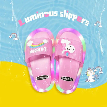 Children‘s Boys Girls Slippers Cartoon Unicorn Animals Prints Shoes Lighted Fashion Cute Shoes Bathroom Kids Toddler Slippers Zenn Organics Inc