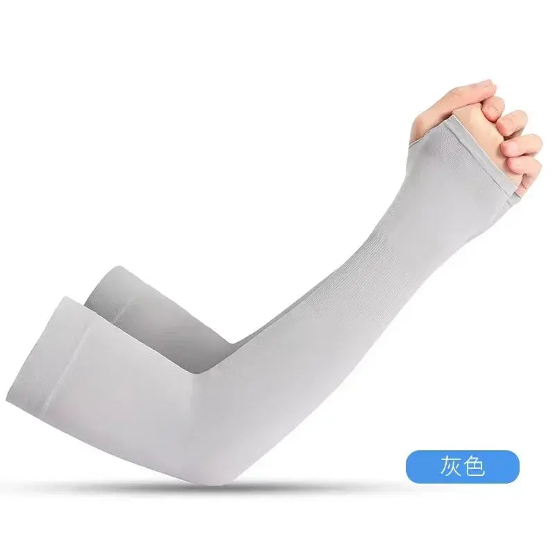 Pair of Zenn Organics Inc compression arm sleeves for men and women, offering sun protection during sports like football and volleyball.