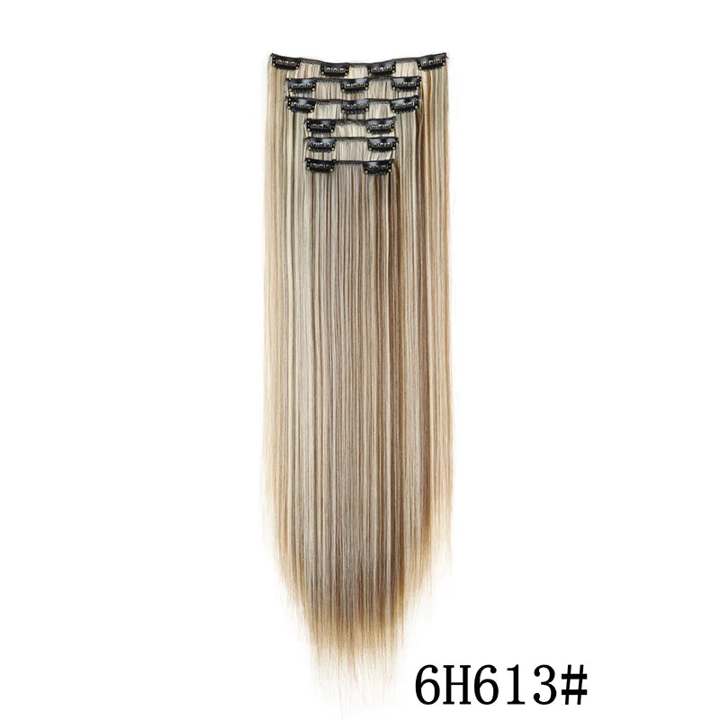 Synthetic Clips in Hair Extensions Long Straight Hairstyle Blonde Black Hairpieces Heat Resistant False Hair Daily Use Zenn Organics Inc