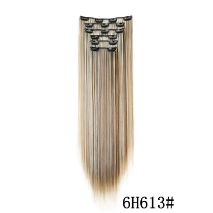 Synthetic Clips in Hair Extensions Long Straight Hairstyle Blonde Black Hairpieces Heat Resistant False Hair Daily Use Zenn Organics Inc