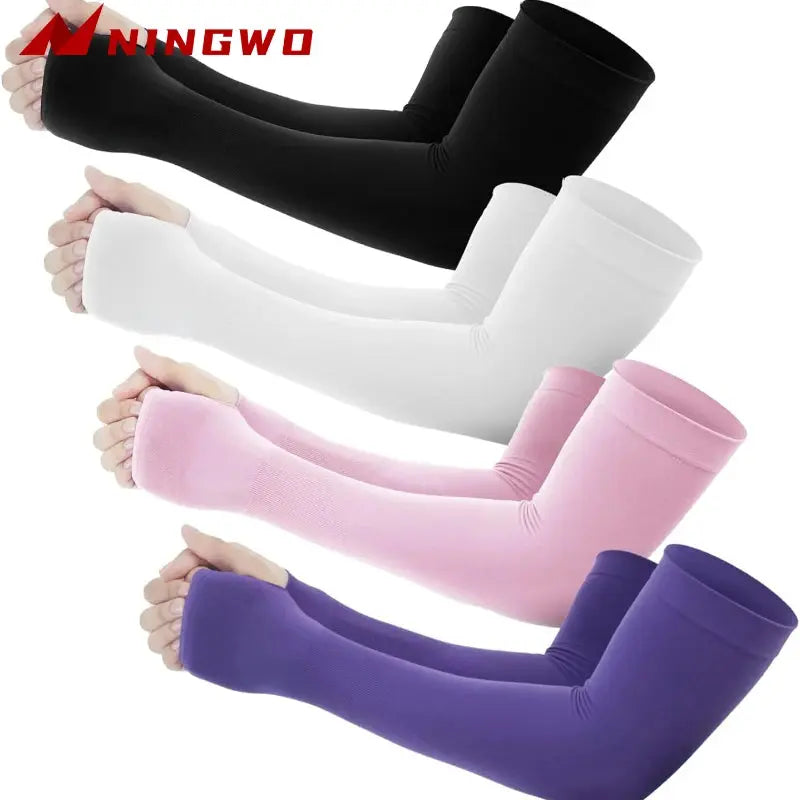 Pair of Zenn Organics Inc compression arm sleeves for men and women, designed for sun protection during sports and workouts.