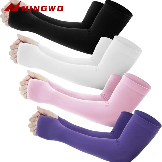Pair of Zenn Organics Inc compression arm sleeves for men and women, designed for sun protection during sports and workouts.
