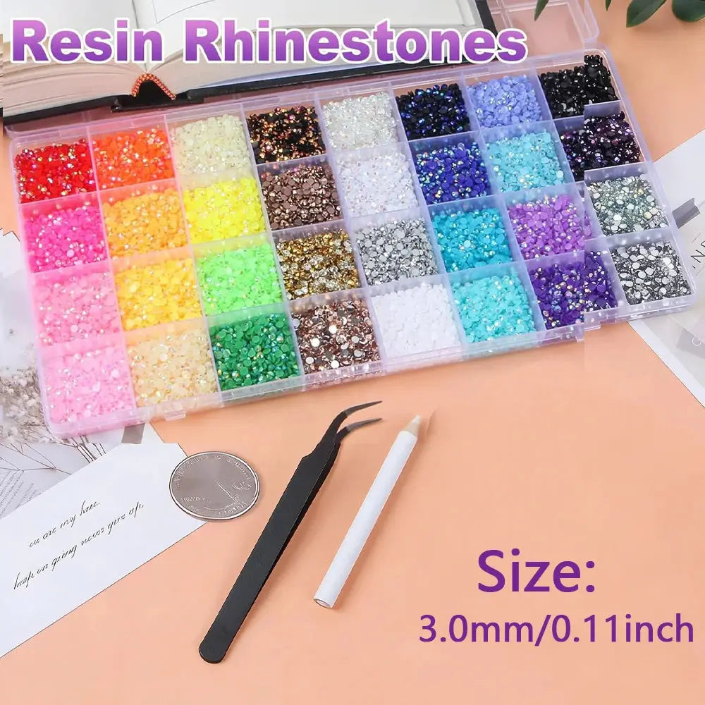 32 Colors Jelly Resin Rhinestones for Bedazzling, 3mm Multicolor Flatback Gems for Crafting,  with Clothes Shoes Nail Book Zenn Organics Inc