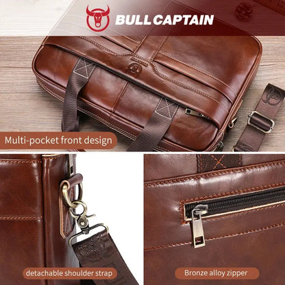BULLCAPTAIN Leather Laptop Bag, Top Layer Leather 15" Laptop Bag Men's Laptop Briefcase Briefcase Work Business Travel Bag 053 Zenn Organics Inc