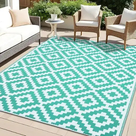 Outdoor Carpets for Camping RV Mat Outside Indoor Outdoor for Porch Deck Backyard Living Room Balcony Picnic Black White Rugs Zenn Organics Inc