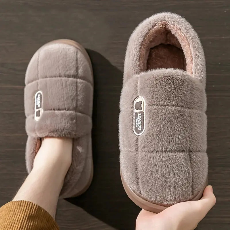 Men's slippers Winter Solid Color Wrap Heels Plush Slippers Non-slip Warm Women Men Home Casual Cotton Shoes Big Size 50 51 Zenn Organics Inc