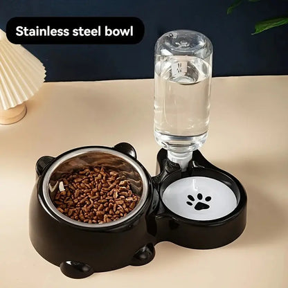 Automatic pet feeder and water dispenser for cats and dogs by Zenn Organics Inc, with integrated feeding system and slanted mouth.
