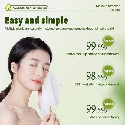 80 pcs Zenn Organics avocado scented makeup removing wipes, deep cleansing, travel-friendly single-use facial wipes.
