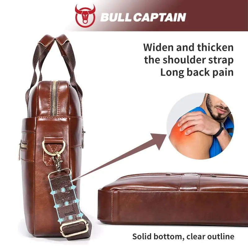 BULLCAPTAIN Leather Laptop Bag, Top Layer Leather 15" Laptop Bag Men's Laptop Briefcase Briefcase Work Business Travel Bag 053 Zenn Organics Inc