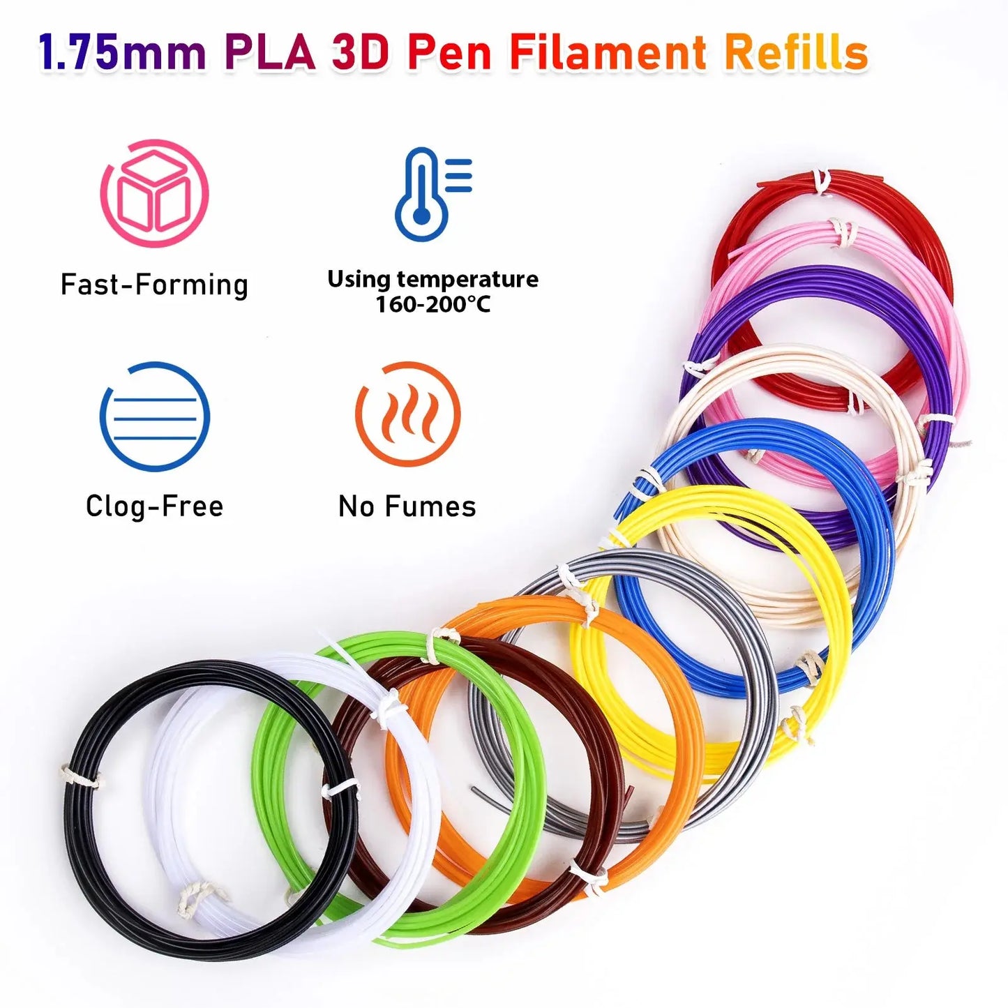 32 Colors 3D Pen Filament 1.75mm PLA, Each Color 10Feet(3m), Total 320 Feet (96m) 3D Pen Filament Refills, Random Color Zenn Organics Inc