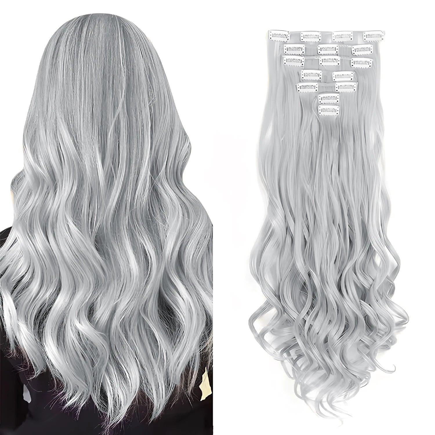 Clip In Hair Extensions 7 PCS Full Head 22 Inch Long Curly Wavy Synthetic Hair Pieces Natural Wavy For Women Girls Hair Zenn Organics Inc