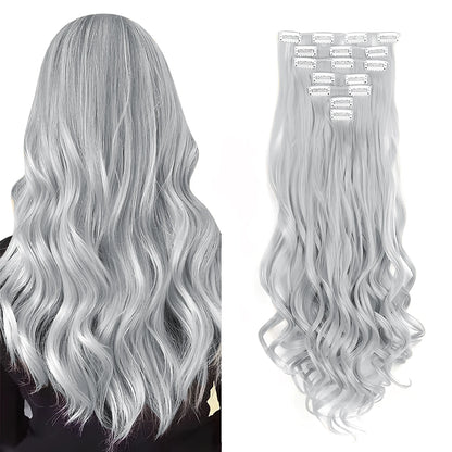 Clip In Hair Extensions 7 PCS Full Head 22 Inch Long Curly Wavy Synthetic Hair Pieces Natural Wavy For Women Girls Hair Zenn Organics Inc