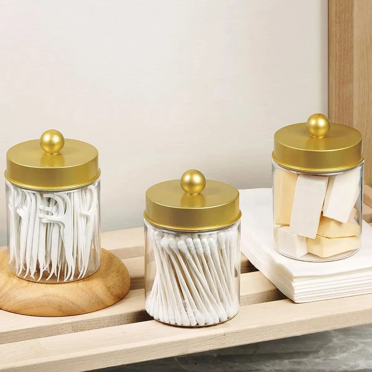 Bathroom Vanity Storage Organizer Set -- Farmhouse Decor Qtip Holder for Cotton Swabs,Makeup Sponges,Flossers,Paper Clips Zenn Organics Inc