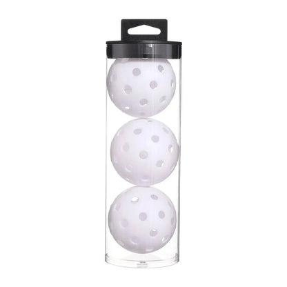 Three Zenn Organics Inc outdoor pickleball balls in bright yellow with textured surface for outdoor play.