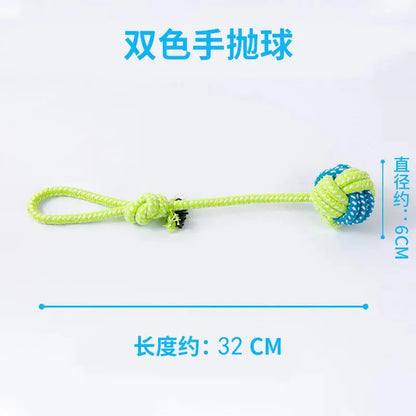 Zenn Organics Inc pet dog toys including cotton rope, mini ball, and toothbrush chew toy for large and small dogs.