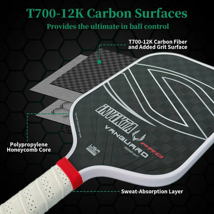 12K pickleball paddle with a 16mm polymer honeycomb core, designed for enhanced spin and power; black with white accents, includ Zenn Organics Inc