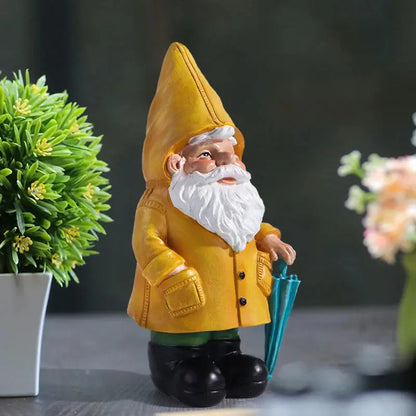Garden Gnome Statue, Yellow Gnome with Umbrella, Outdoor Landscape Decoration, Garden, Courtyard, and Lawn Decor Zenn Organics Inc