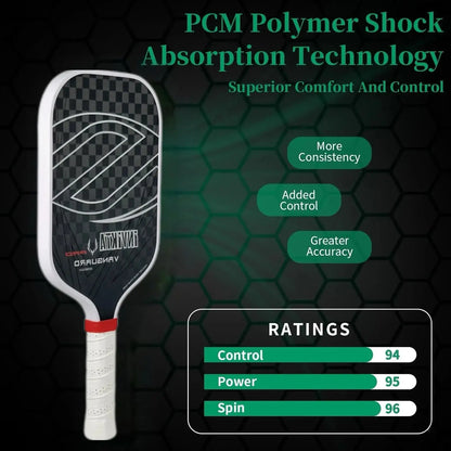 12K pickleball paddle with a 16mm polymer honeycomb core, designed for enhanced spin and power; black with white accents, includ Zenn Organics Inc
