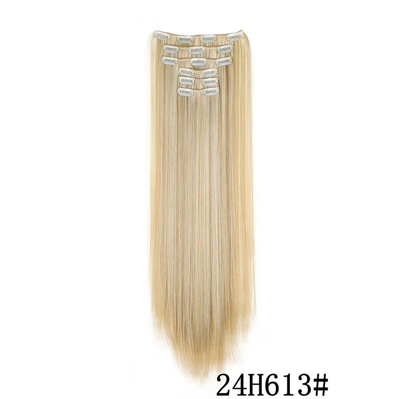 Synthetic Clips in Hair Extensions Long Straight Hairstyle Blonde Black Hairpieces Heat Resistant False Hair Daily Use Zenn Organics Inc