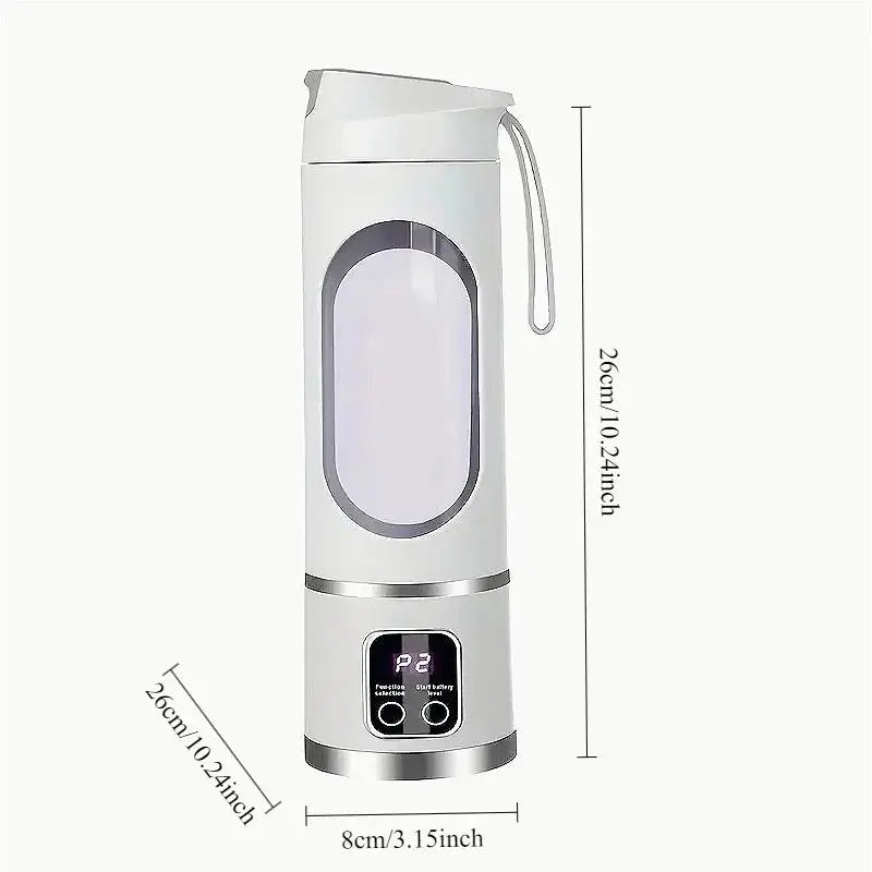 Portable Zenn Organics Inc blender juicer with 450ml capacity, 8 blades, travel design, chargeable for smoothies and fresh juice.
