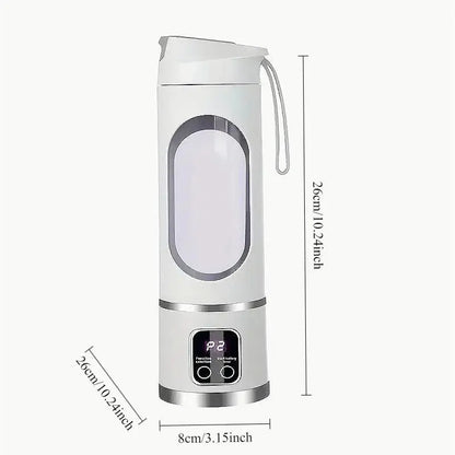 Portable Zenn Organics Inc blender juicer with 450ml capacity, 8 blades, travel design, chargeable for smoothies and fresh juice.