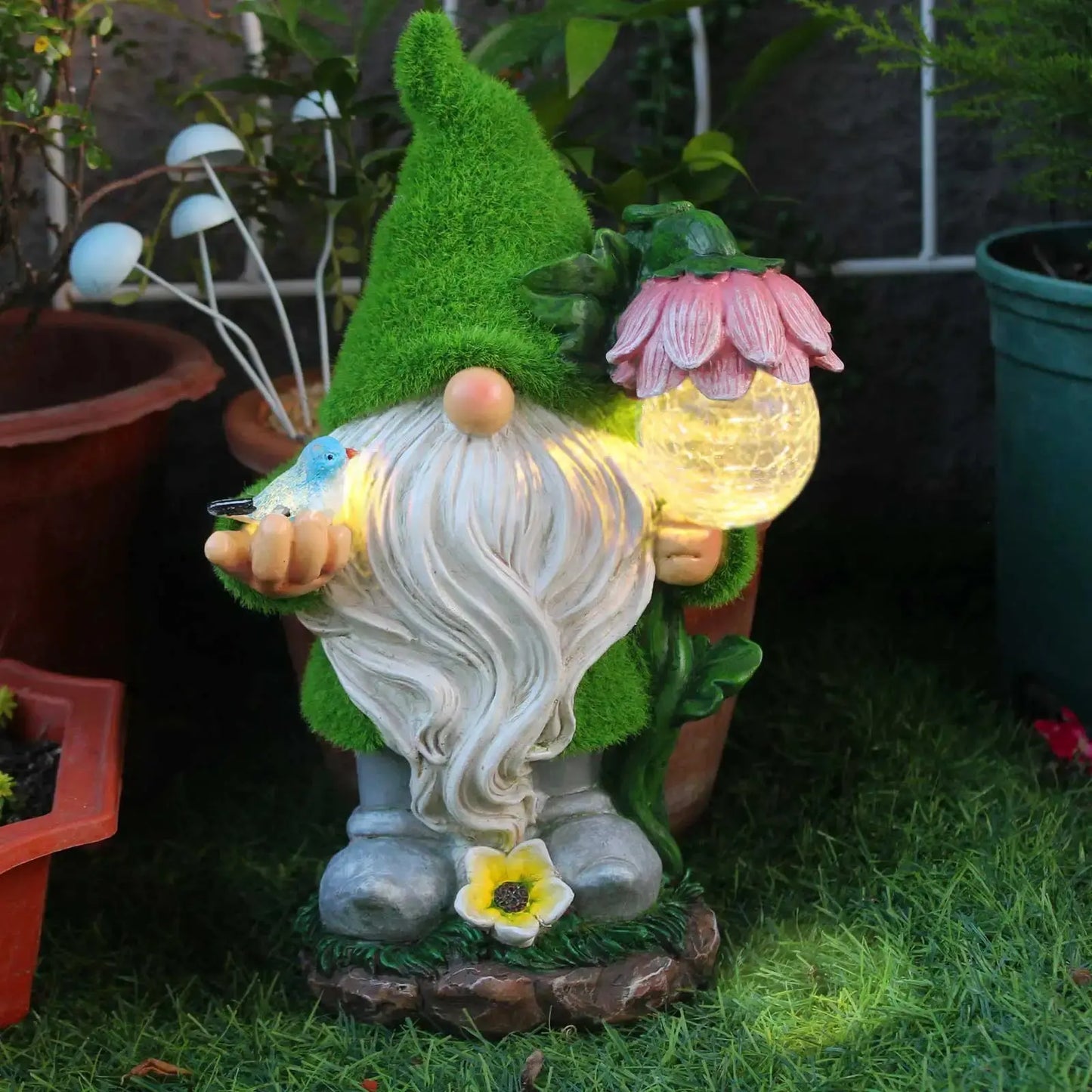 Garden Gnome Solar Light Outdoor Waterproof LED Decor for Yard Patio Flower Bed Pathway Water Feature Glow Night Light Figurine Zenn Organics Inc