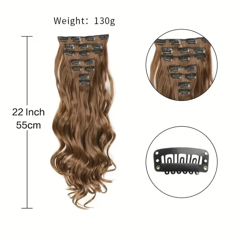 Clip In Hair Extensions 7 PCS Full Head 22 Inch Long Curly Wavy Synthetic Hair Pieces Natural Wavy For Women Girls Hair Zenn Organics Inc