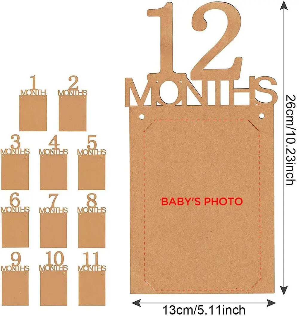 Baby First Birthday Banner, kraft paper Growth Record 1-12 Month Photo Props Baby Boy Girl Party Decoration Supplies Zenn Organics Inc