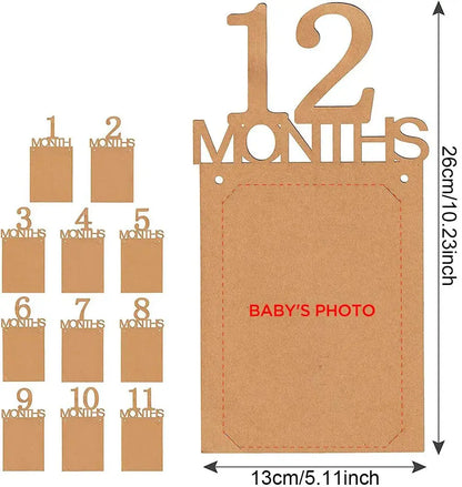 Baby First Birthday Banner, kraft paper Growth Record 1-12 Month Photo Props Baby Boy Girl Party Decoration Supplies Zenn Organics Inc