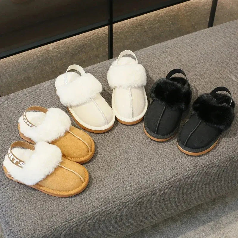 Children Toes Wrapped Plush Slippers Kids Classic Slippers Winter Anti Slip Thick Soled Girls Fur Cotton Shoes Britain Style Zenn Organics Inc