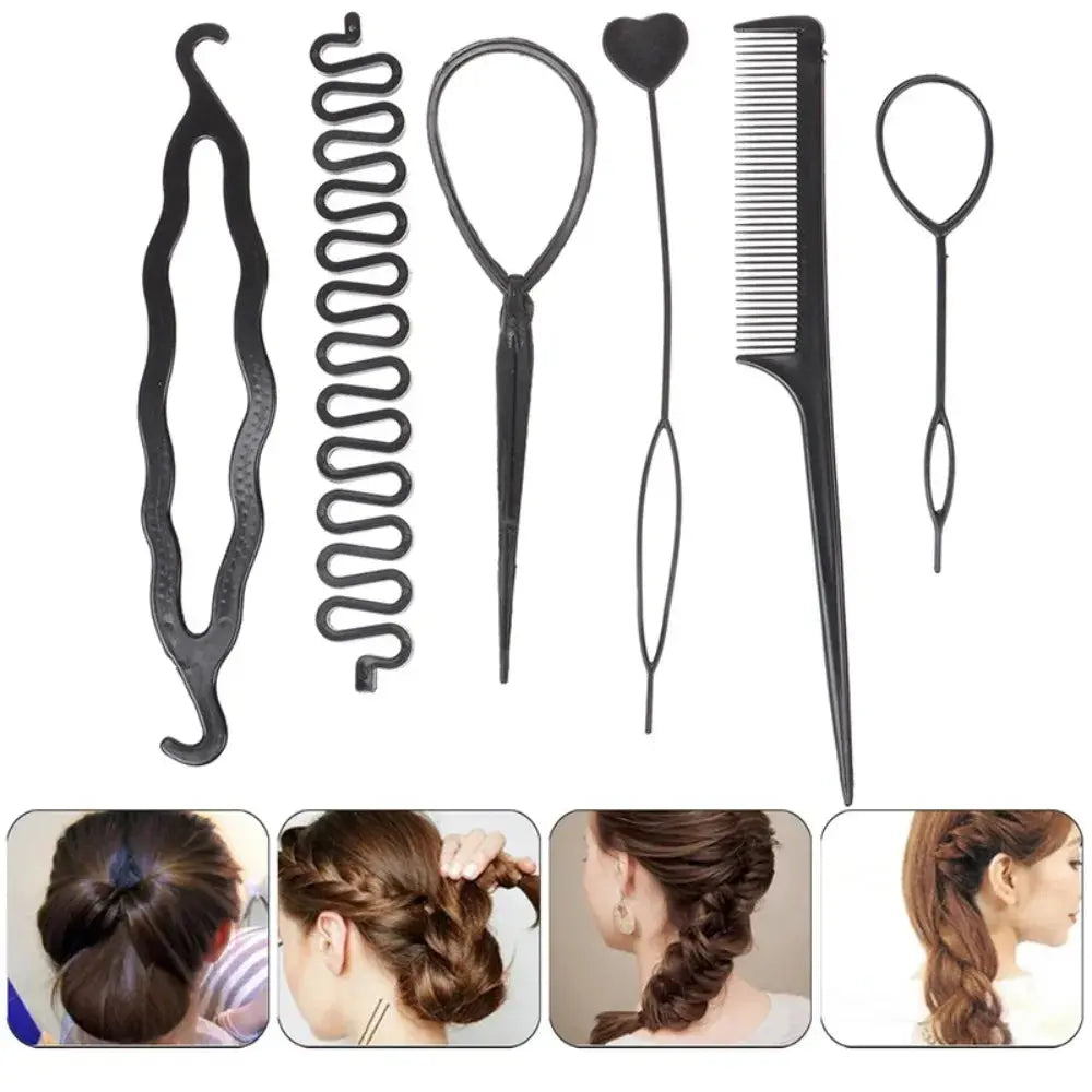 Fashion 6Pcs/Set Popular Ponytail Creator Plastic Loop Styling Tools Black Pony Topsy Tail Clip Hair Braid Maker Styling Tool Zenn Organics Inc