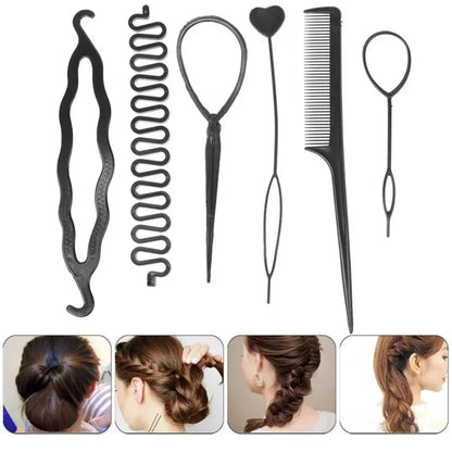 Fashion 6Pcs/Set Popular Ponytail Creator Plastic Loop Styling Tools Black Pony Topsy Tail Clip Hair Braid Maker Styling Tool Zenn Organics Inc