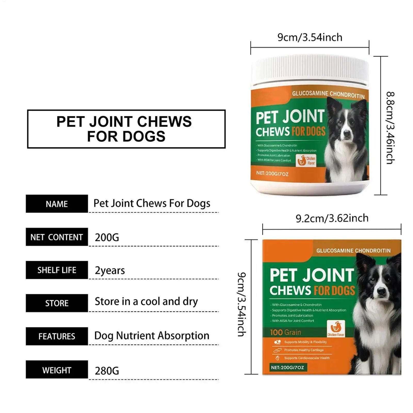Dog Joint Supplement Chewable Pill 100-piece Dog Joint And Hip Supplement For Home Travel Daily Care Digestive Absorption Pet Zenn Organics Inc
