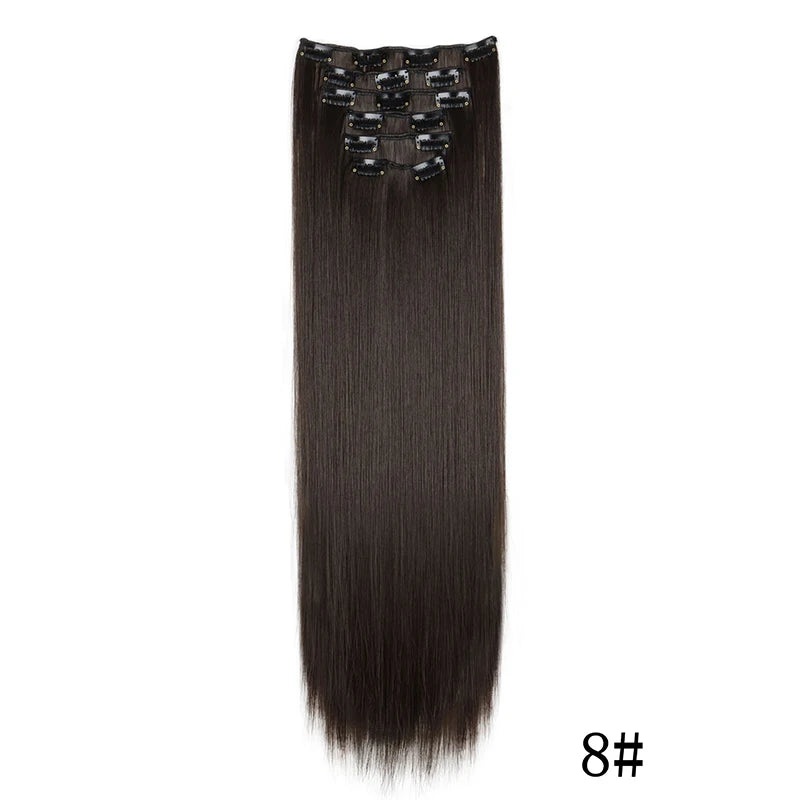 Synthetic Clips in Hair Extensions Long Straight Hairstyle Blonde Black Hairpieces Heat Resistant False Hair Daily Use Zenn Organics Inc