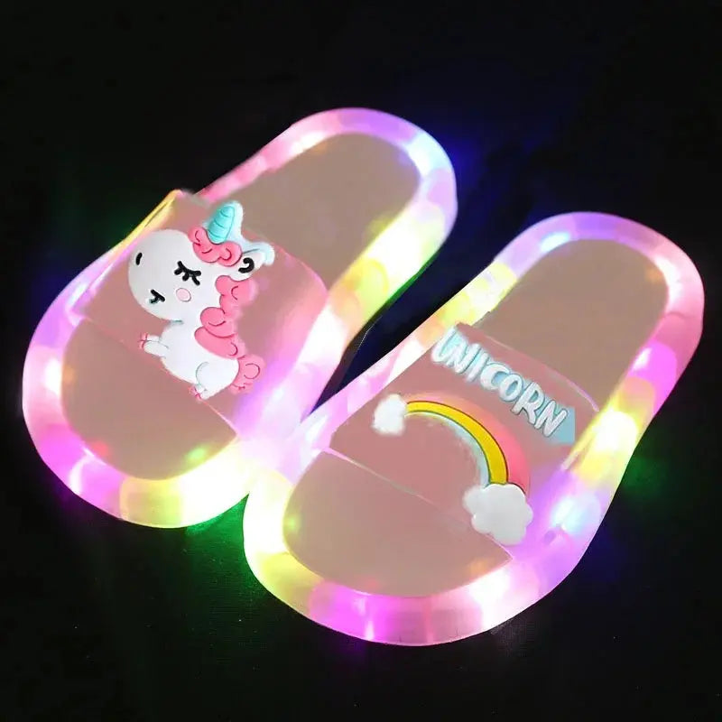 Children‘s Boys Girls Slippers Cartoon Unicorn Animals Prints Shoes Lighted Fashion Cute Shoes Bathroom Kids Toddler Slippers Zenn Organics Inc