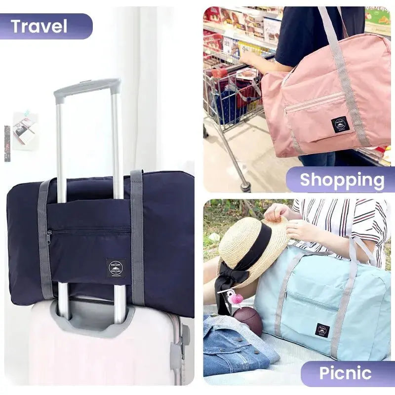 Fashionable Foldable Travel Bag: Large Capacity, Splash-Proof Carry-On Luggage Handbag for Unisex Fitness & Holiday Trips Zenn Organics Inc