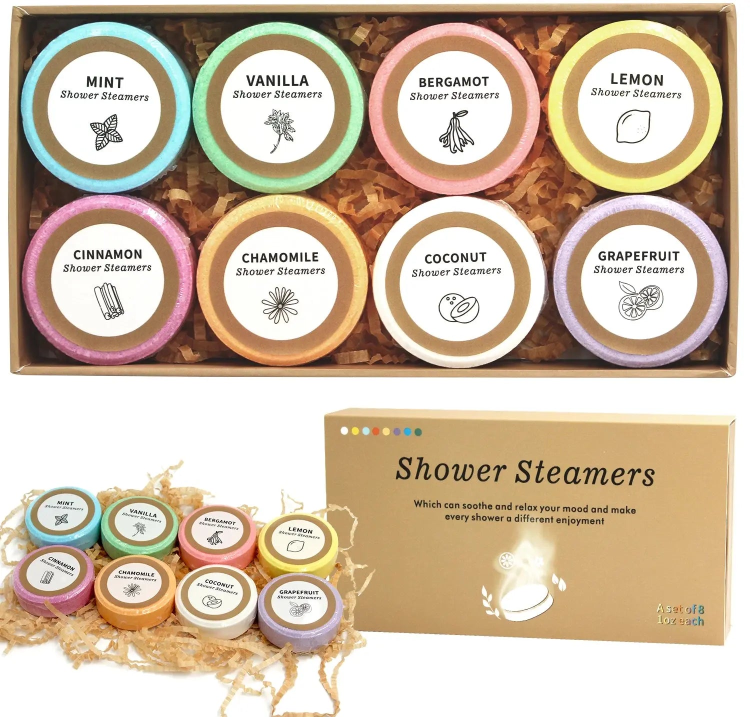 Shower Steamers - 8 Pack Shower Bombs Gifts For Her With Essential Oil For Home SPA, Self-Care & Relaxation Valentine's Birthday Zenn Organics Inc