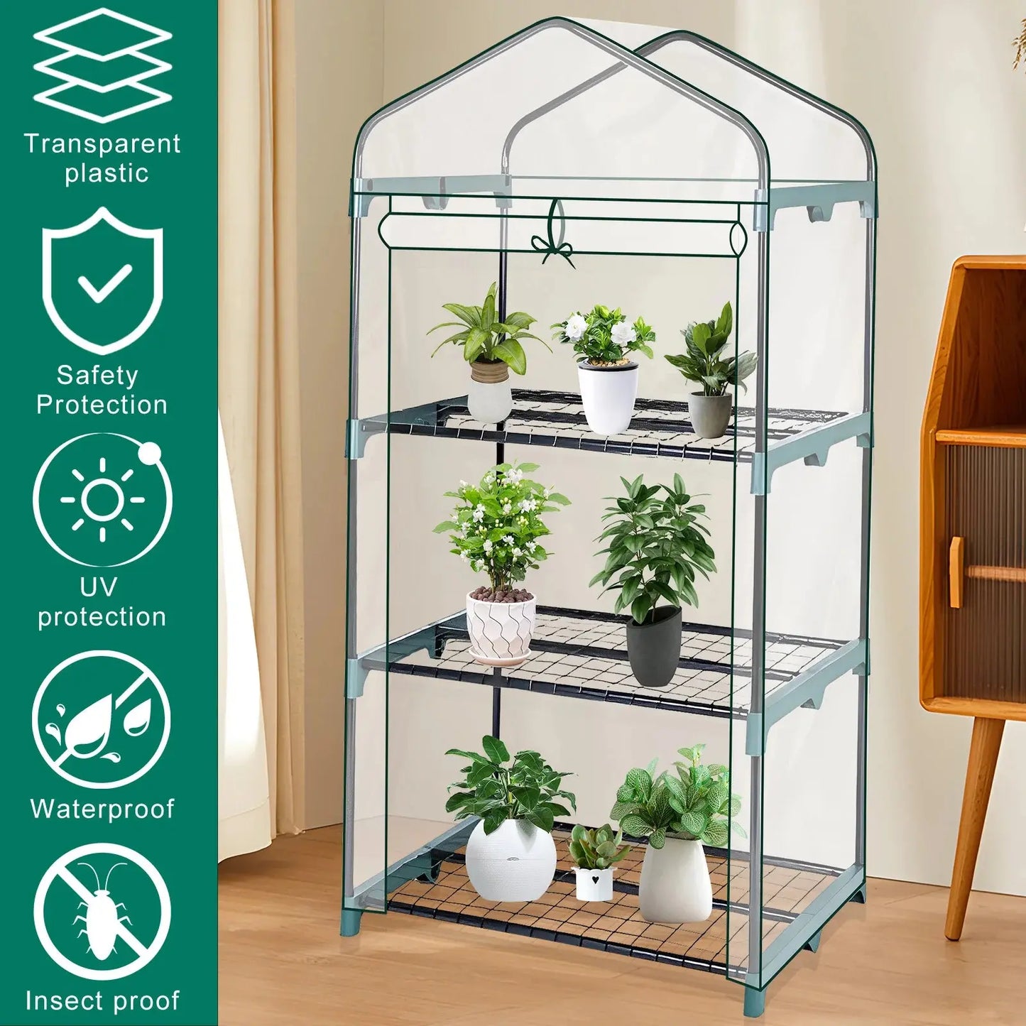 Garden Greenhouse 4 Tier Walk-in Green House Transparent Cover with Doors & Windows Small Waterproof Frost Without Iron Frame Zenn Organics Inc