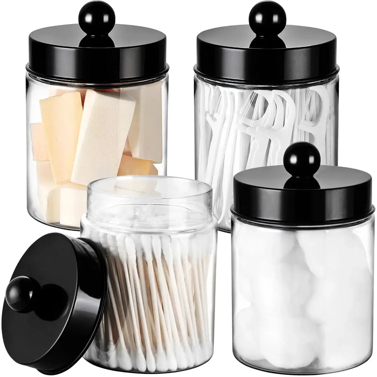 Bathroom Vanity Storage Organizer Set -- Farmhouse Decor Qtip Holder for Cotton Swabs,Makeup Sponges,Flossers,Paper Clips Zenn Organics Inc