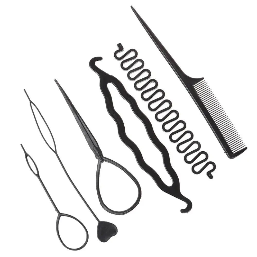 Fashion 6Pcs/Set Popular Ponytail Creator Plastic Loop Styling Tools Black Pony Topsy Tail Clip Hair Braid Maker Styling Tool Zenn Organics Inc