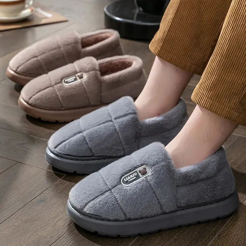 Men's slippers Winter Solid Color Wrap Heels Plush Slippers Non-slip Warm Women Men Home Casual Cotton Shoes Big Size 50 51 Zenn Organics Inc