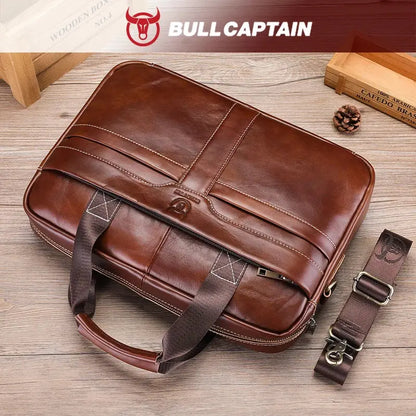 BULLCAPTAIN Leather Laptop Bag, Top Layer Leather 15" Laptop Bag Men's Laptop Briefcase Briefcase Work Business Travel Bag 053 Zenn Organics Inc