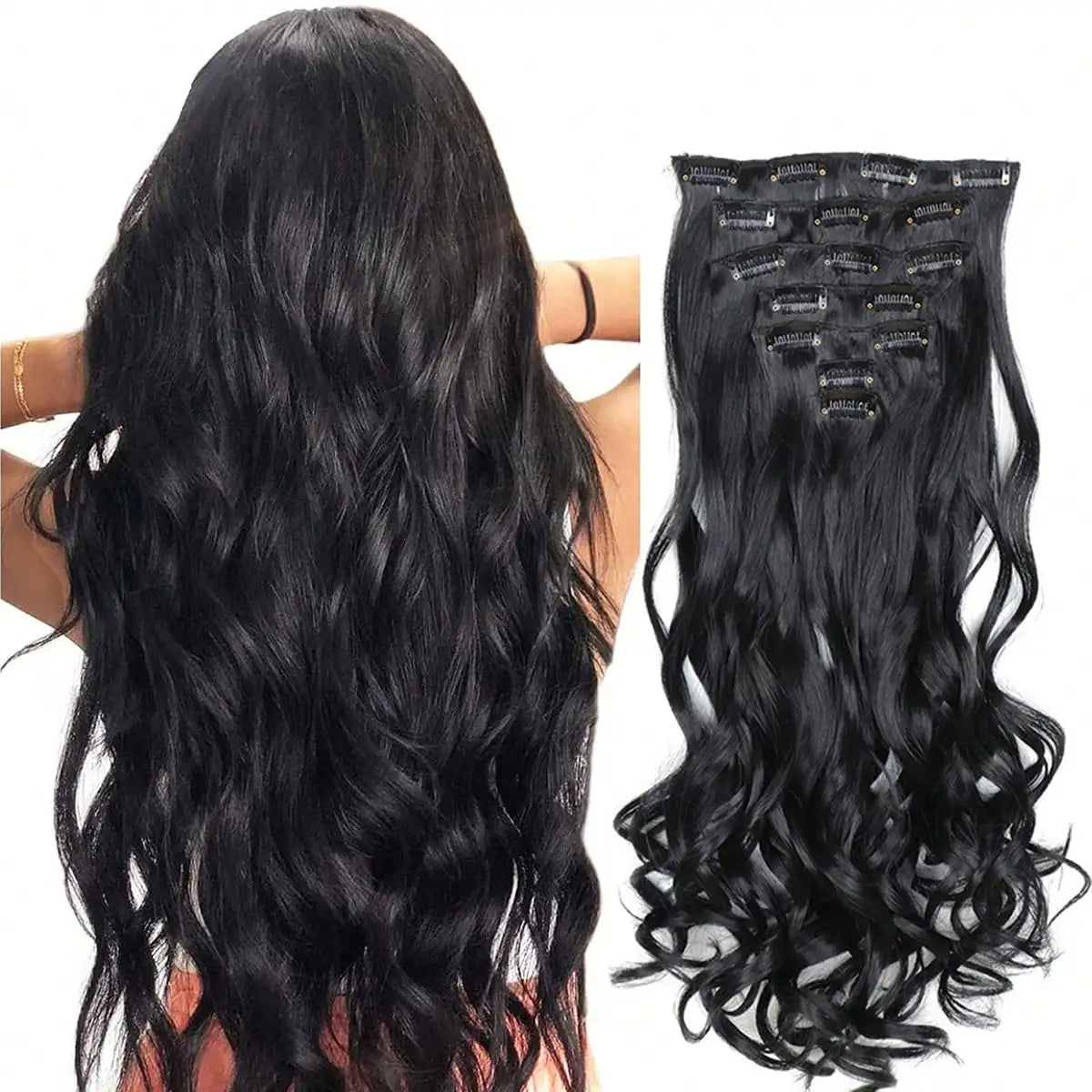Clip In Hair Extensions 7 PCS Full Head 22 Inch Long Curly Wavy Synthetic Hair Pieces Natural Wavy For Women Girls Hair Zenn Organics Inc