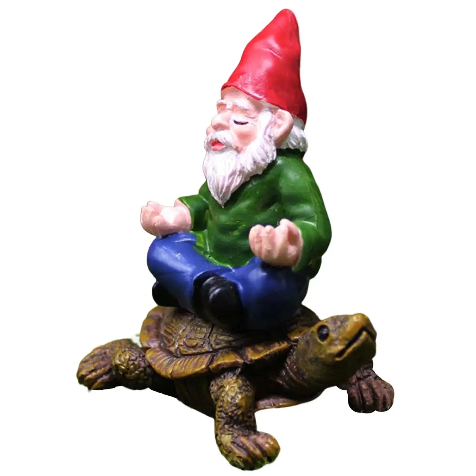 Garden Gnome Figurine Ornaments Hand Painted Lawn Decoration Riding Turtle for Landscape Porch Decor Zenn Organics Inc